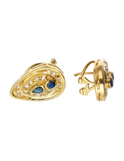 Pendientes de Oro amarillo 18K con Brillantes y Zafiros