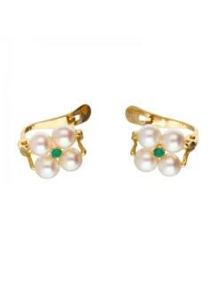 Pendientes de Oro Amarillo 18K con diseño, Perlas y Circonitas verdes