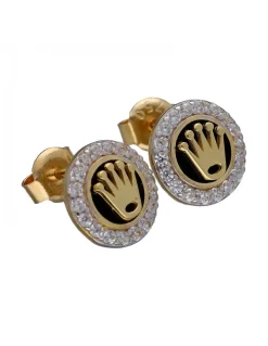 Pendientes de Oro amarillo, con diseño de Coronas y Circonitas
