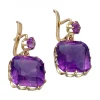 Pendientes de Oro amarillo 18K con diseño y Amatistas redondas y cuadradas