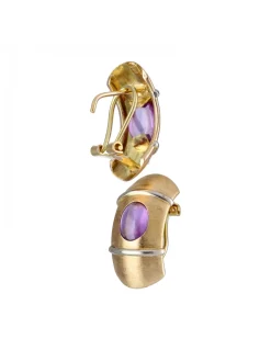 Pendientes de Oro amarillo 18K con diseño y Piedra Morada