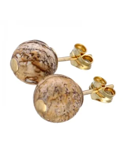 Pendientes de Oro amarillo 18K con diseño y Piedra Sintética redonda