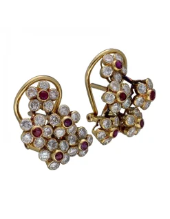 Pendientes de Oro amarillo con diseño Vintage, Brillantes y Rubíes