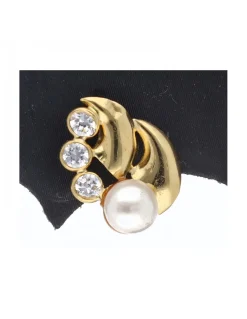 Pendientes de oro amarillo 18 Kl con diseño circonitas circundantes y perlas