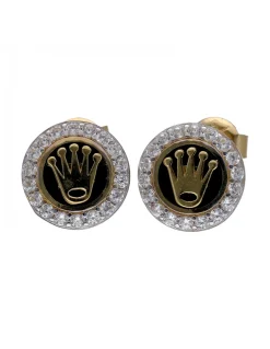 Pendientes de Oro amarillo, con diseño de Coronas y Circonitas