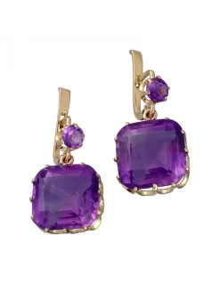 Pendientes de Oro amarillo 18K con diseño y Amatistas redondas y cuadradas