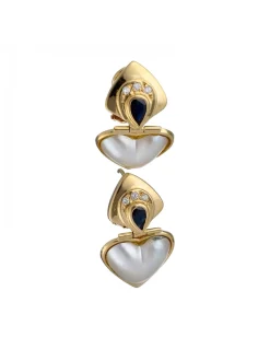 Pendientes de Oro amarillo 18K con diseño de Corazones y Piedras Sintéticas Nacaradas