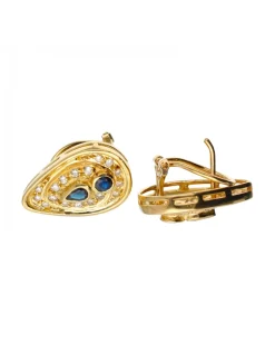 Pendientes de Oro amarillo 18K con Brillantes y Zafiros