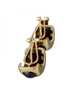 Pendientes de Oro amarillo 18K con diseño y piedras Rojas Sintéticas