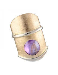 Pendientes de Oro amarillo 18K con diseño y Piedra Morada