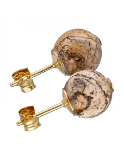 Pendientes de Oro amarillo 18K con diseño y Piedra Sintética redonda