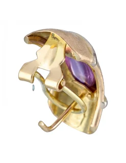 Pendientes de Oro amarillo 18K con diseño y Piedra Morada