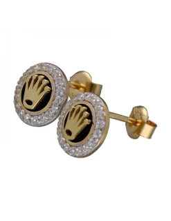 Pendientes de Oro amarillo, con diseño de Coronas y Circonitas