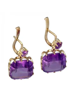 Pendientes de Oro amarillo 18K con diseño y Amatistas redondas y cuadradas