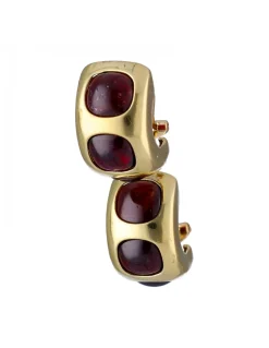 Pendientes de Oro amarillo 18K con diseño y piedras Rojas Sintéticas