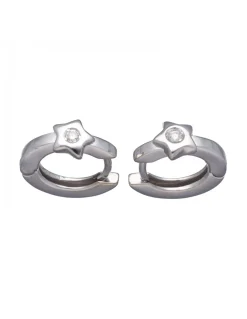 Pendientes de Oro blanco 18K con diseño redondo, Estrellas y Brillantes