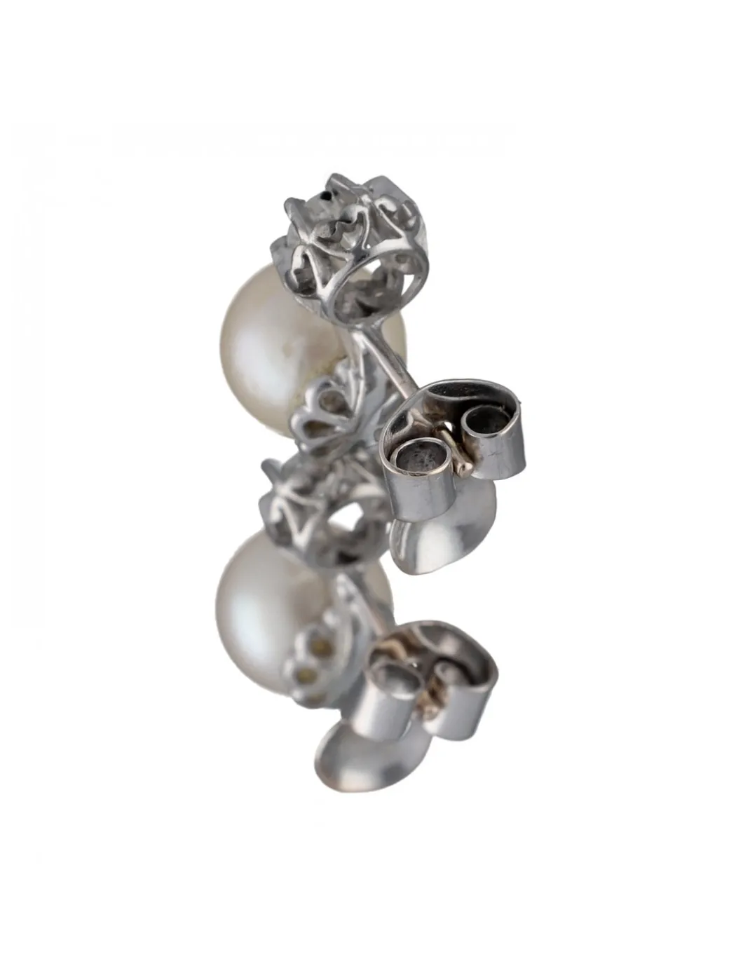 Pendientes de Oro blanco con diseño, Perlas y Brillantes