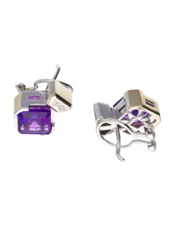 Pendientes de oro blanco 18 kl con amatista y diamantes