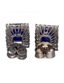 Pendientes de Oro Blanco con diseño cuadrado, Circonitas y Zafiros