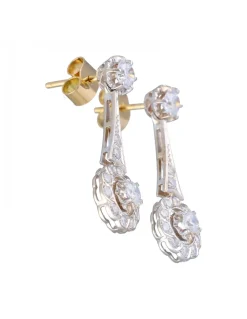 Pendientes de Oro blanco 18K con diseño largo y Circonitas