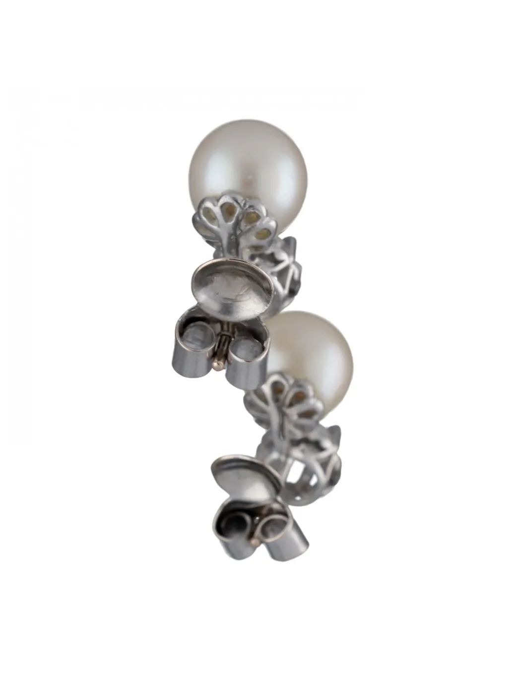 Pendientes de Oro blanco con diseño, Perlas y Brillantes