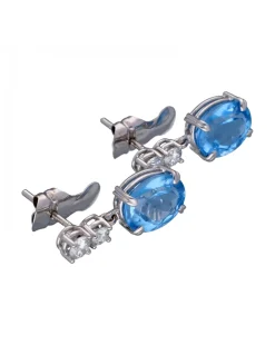 Pendientes de Oro blanco, diseño Colgante, piedras Aguamarina y Brillantes