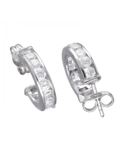 Pendientes de Oro Blanco 18K con diseño y Circonitas