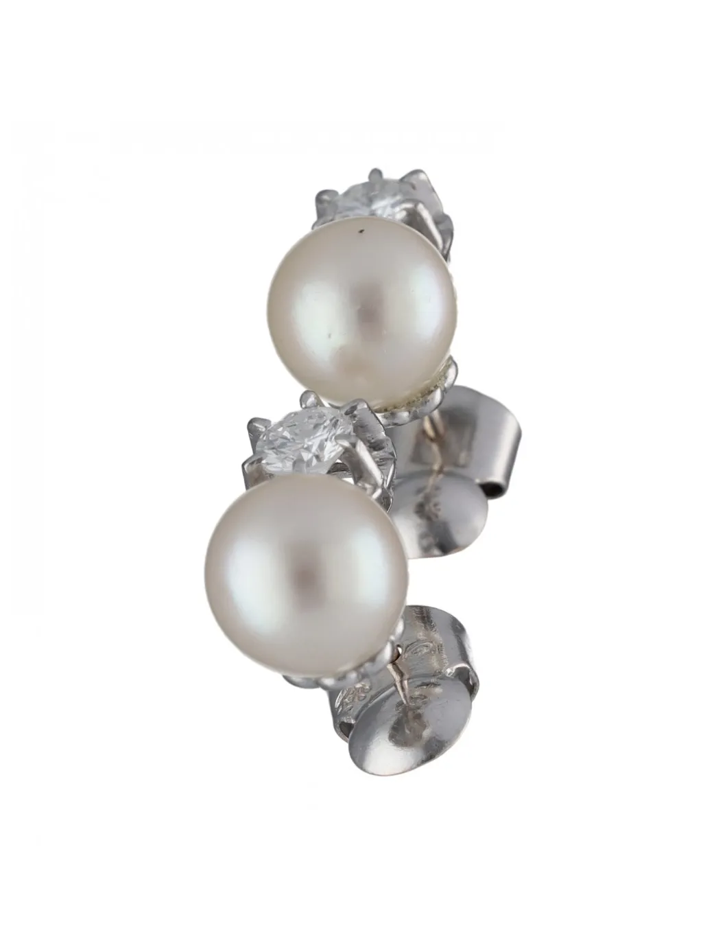 Pendientes de Oro blanco con diseño, Perlas y Brillantes