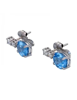 Pendientes de Oro blanco, diseño Colgante, piedras Aguamarina y Brillantes