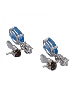 Pendientes de Oro blanco, diseño Colgante, piedras Aguamarina y Brillantes