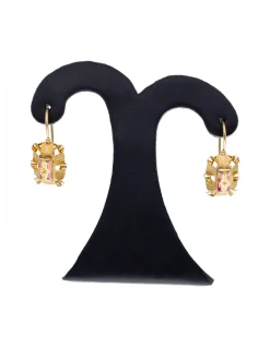 Pendientes de oro 18K con diseño cuadrado y zircón rosado