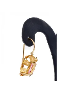 Pendientes de oro 18K con diseño cuadrado y zircón rosado