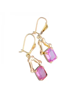 Pendientes en Oro amarillo 18K con diseño y Piedra Sintéticas
