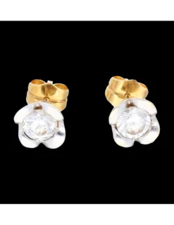 Pendientes flor con zirconita oro amarillo y blanco 18kl