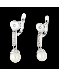 Pendientes oro blanco con perla y zirconitas oro blanco 18kl