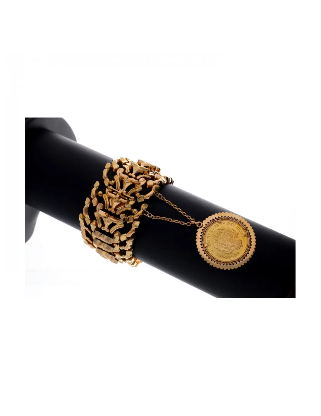 Pulsera ancha de Oro amarillo con diseño original y moneda antigua