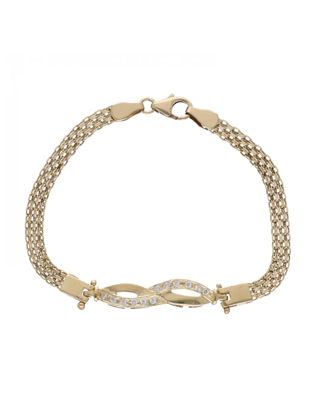 Pulsera de Oro amarillo con diseño de Infinito y Circonitas