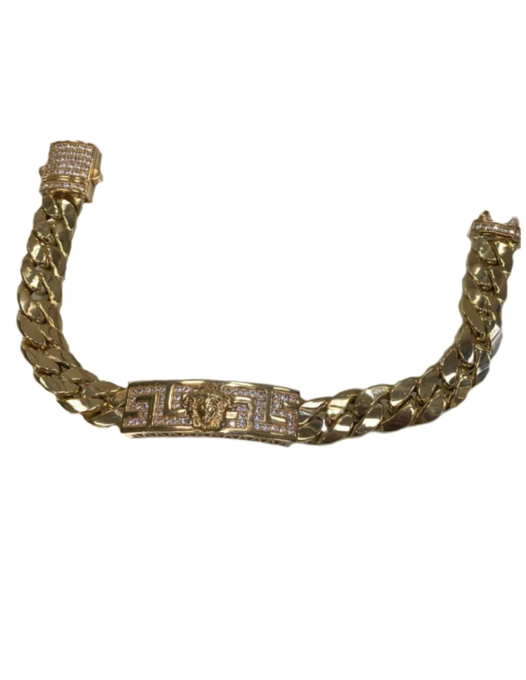 Pulsera de Oro amarillo con diseño estilo Versace y Circonitas
