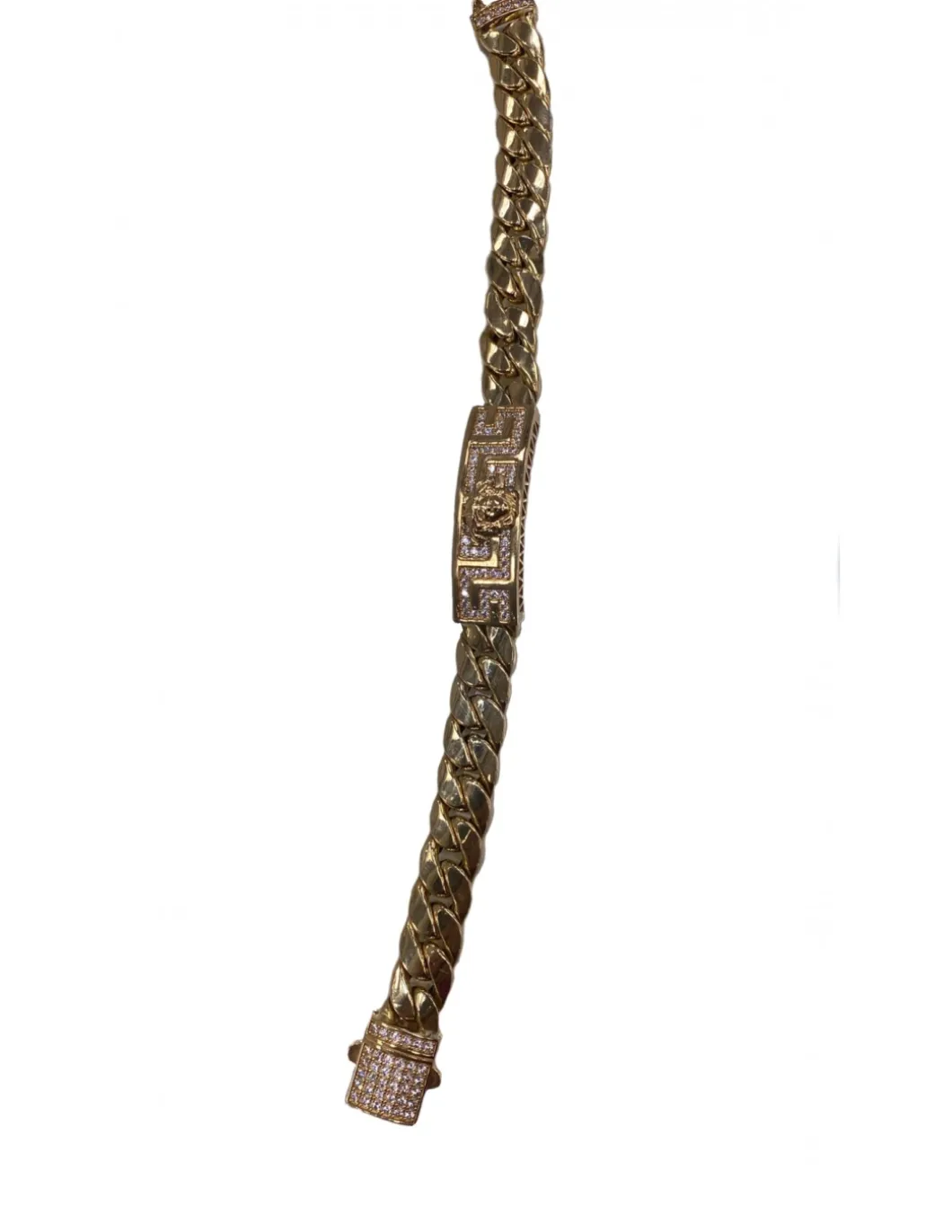 Pulsera de Oro amarillo con diseño estilo Versace y Circonitas