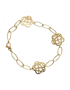 Pulsera de oro amarillo 18K con diseño de eslabones y flores