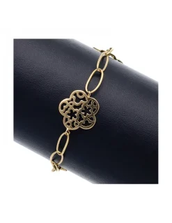 Pulsera de oro amarillo 18K con diseño de eslabones y flores