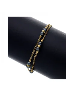 Pulsera de Oro amarillo 18K con diseño de eslabones, Bolas de Oro y Onix