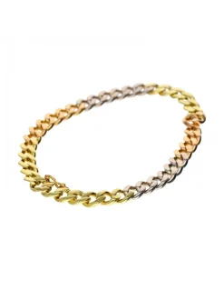 Pulsera de Oro amarillo, rosa y blanco, con diseño de eslabones barbados