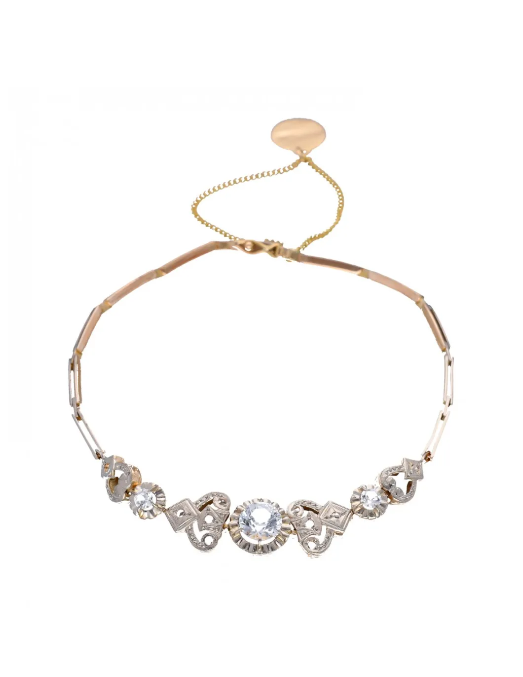 Pulsera de Oro amarillo, rosado y blanco 18K con diseño y Circonitas