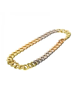 Pulsera de Oro amarillo, rosa y blanco, con diseño de eslabones barbados
