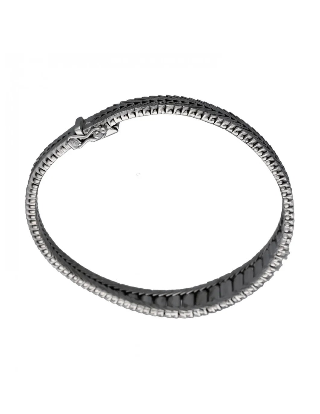 Pulsera de Oro blanco con diseño semirrígido y nueve Brillantes