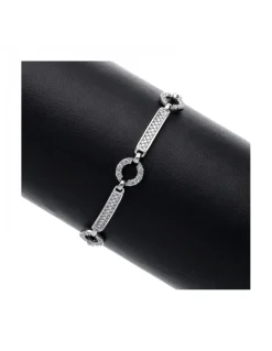 Pulsera de oro blanco 18K con diseño semi rígido y circonitas