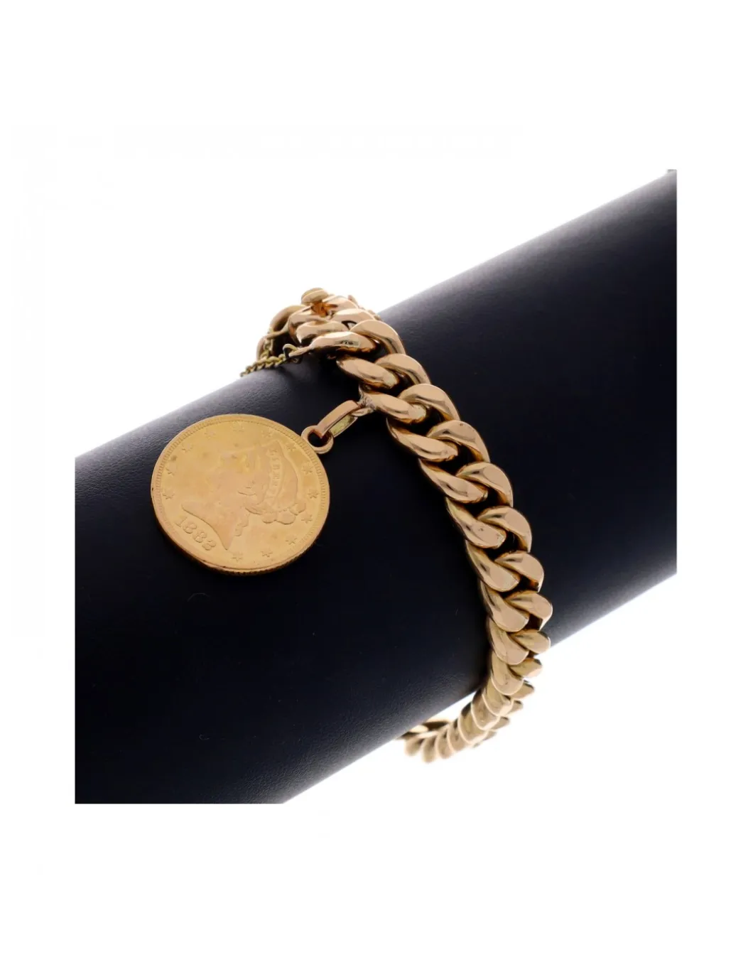 Pulsera de Oro con diseño de eslabones y Moneda antigua dólar