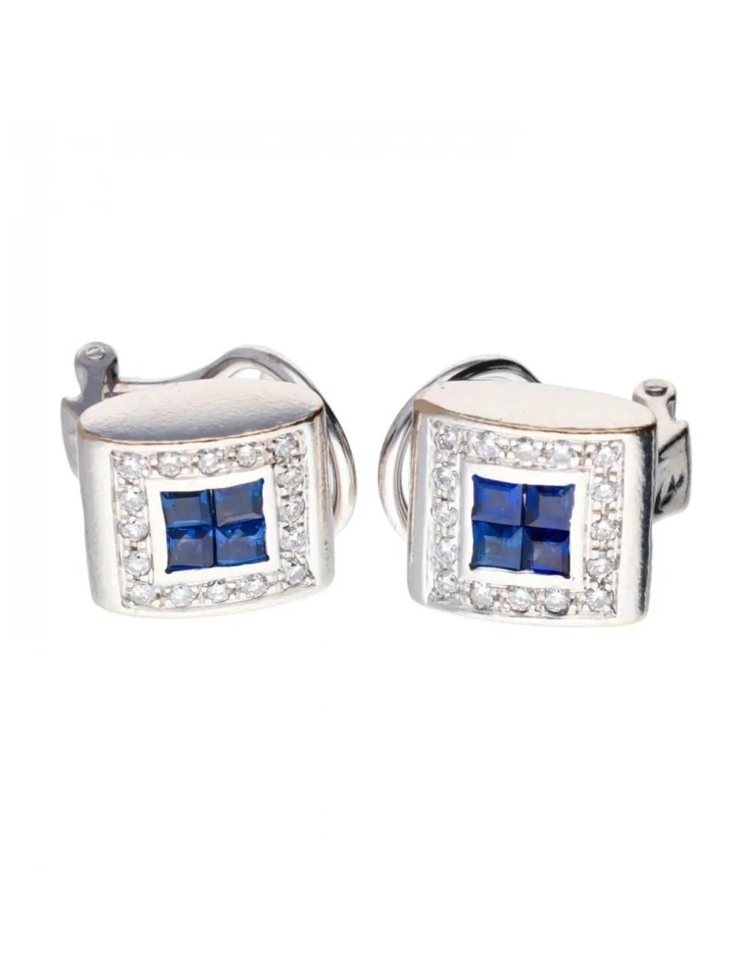18 quilates Oro blanco - Pendientes - 0.03 ct Zafiro - Diamantes