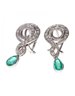 18 quilates Oro blanco - Pendientes - 1.15 ct Esmeralda - Diamantes